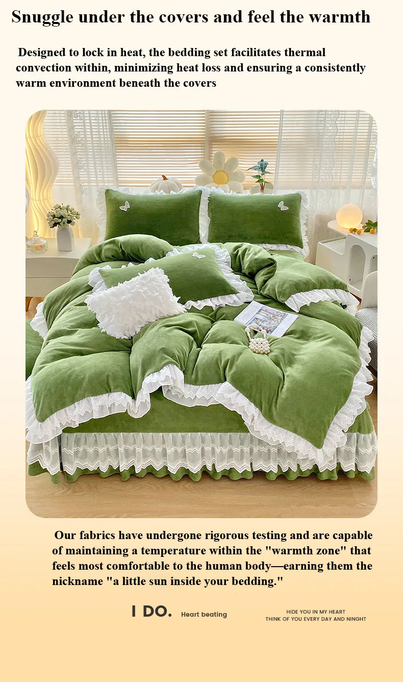 Gem blue Double-Layer Ruffled, 210gsm Thickened Milk Fleece 4-Piece Bedding Set