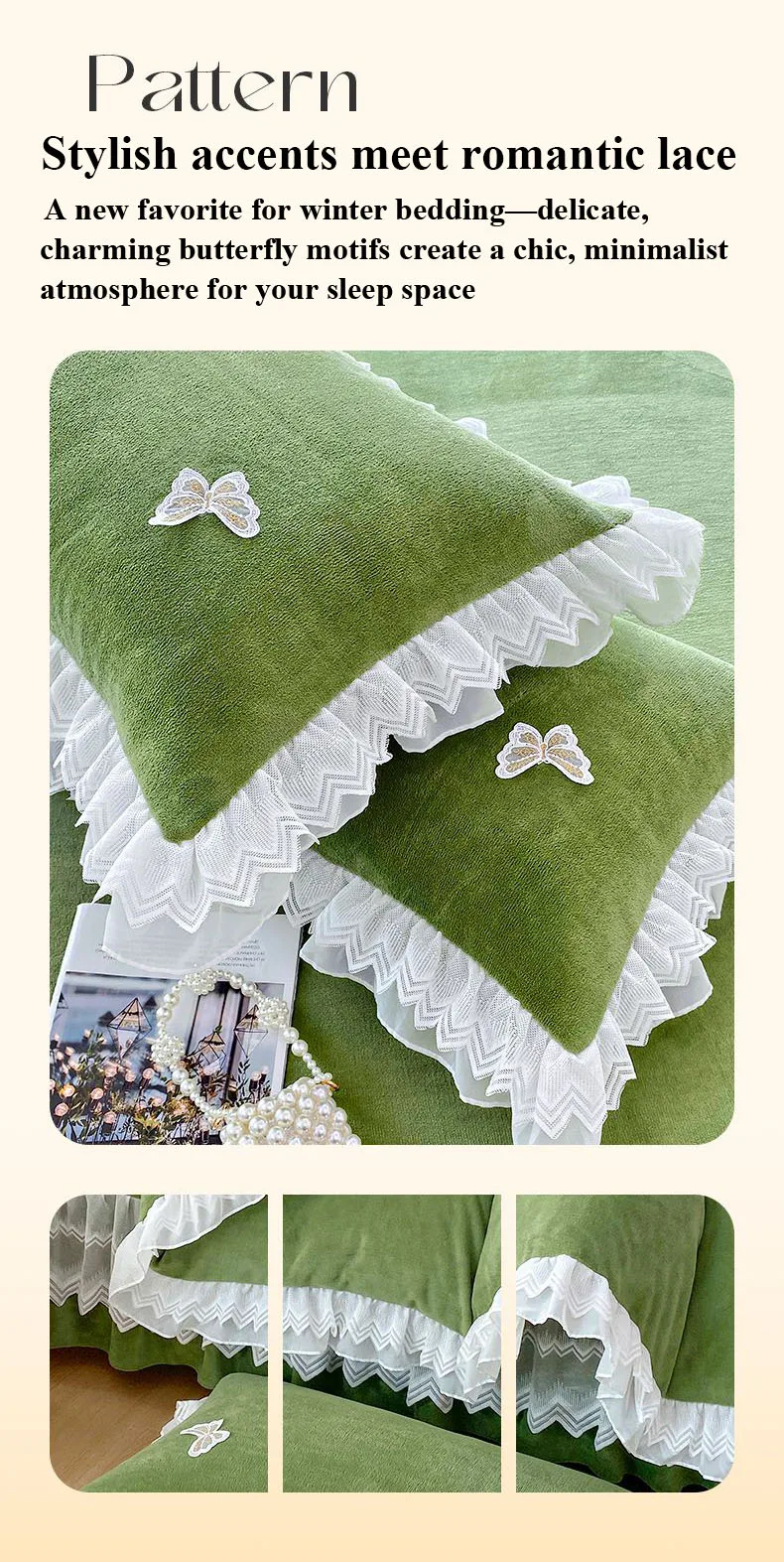 Gem blue Double-Layer Ruffled, 210gsm Thickened Milk Fleece 4-Piece Bedding Set