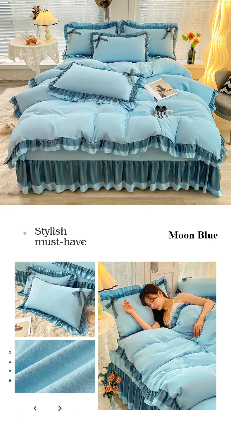 Moon-Blue Class A Double-Layer Gauze Cotton-Linen 4-Piece Bedding Set Series