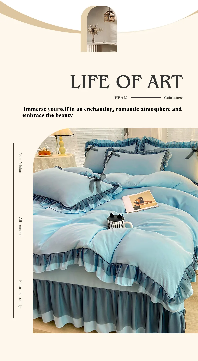 Moon-Blue Class A Double-Layer Gauze Cotton-Linen 4-Piece Bedding Set Series