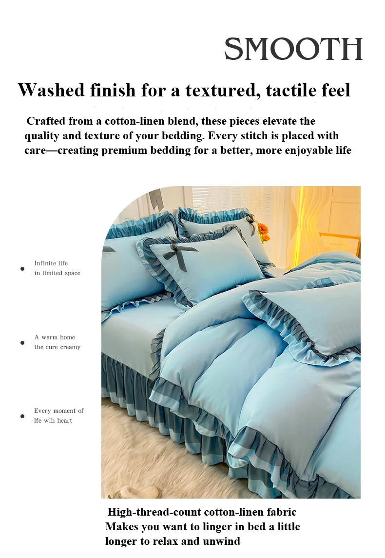 Moon-Blue Class A Double-Layer Gauze Cotton-Linen 4-Piece Bedding Set Series