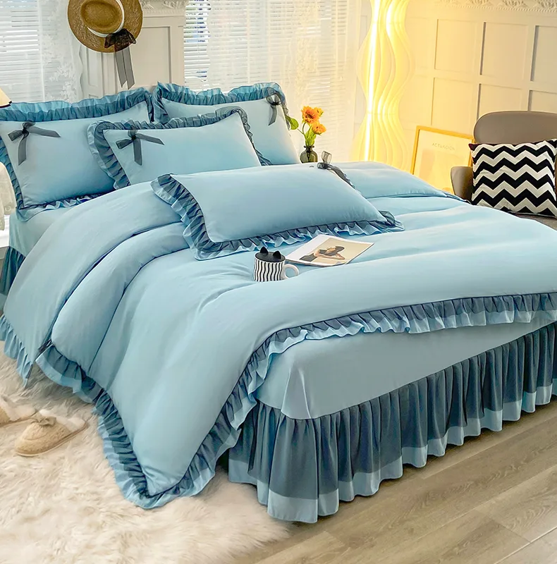 Moon-Blue Class A Double-Layer Gauze Cotton-Linen 4-Piece Bedding Set Series