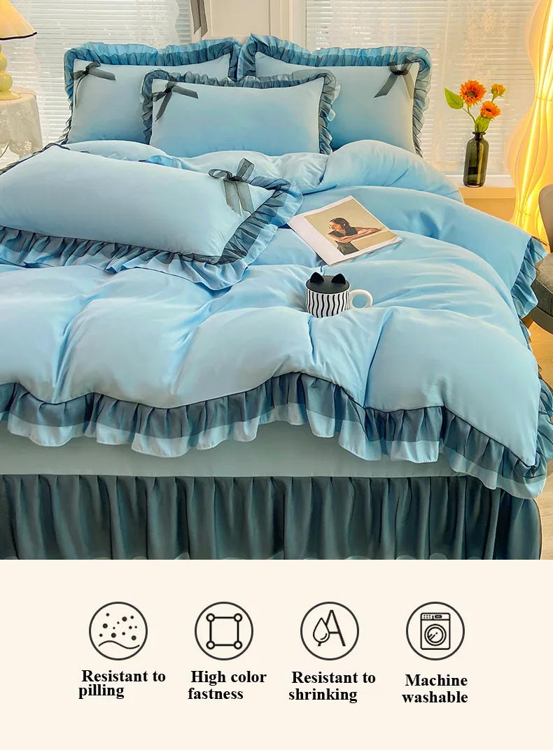 Moon-Blue Class A Double-Layer Gauze Cotton-Linen 4-Piece Bedding Set Series