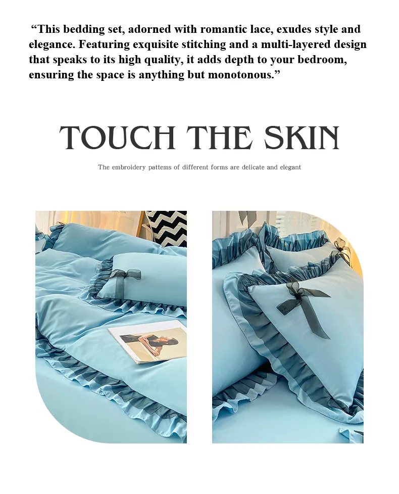 Moon-Blue Class A Double-Layer Gauze Cotton-Linen 4-Piece Bedding Set Series