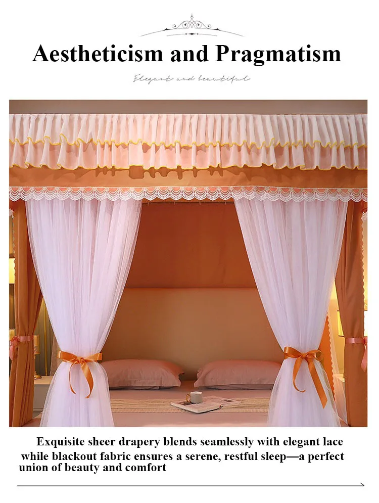 Sky Blue Double-Layer Korean-Style Bed Canopy: 1.8m Bed Mosquito Net with Dustproof Top, Windproof and Warm, Princess-Style Bed Curtains for Home Use