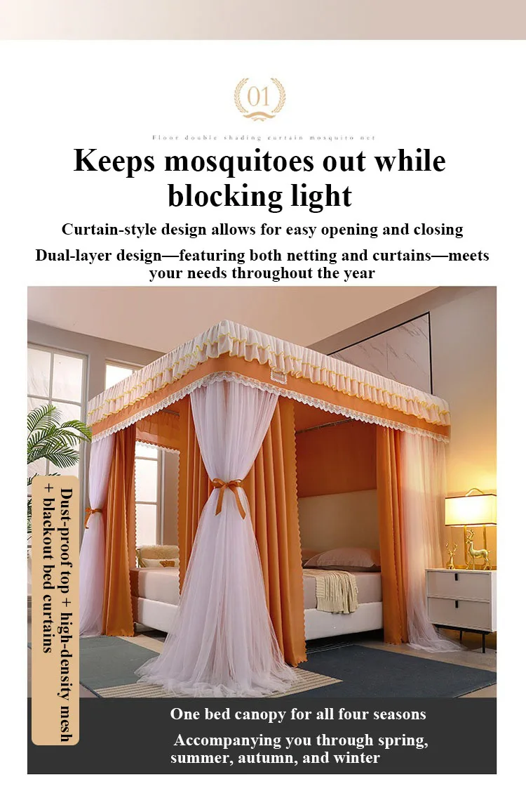 Sky Blue Double-Layer Korean-Style Bed Canopy: 1.8m Bed Mosquito Net with Dustproof Top, Windproof and Warm, Princess-Style Bed Curtains for Home Use