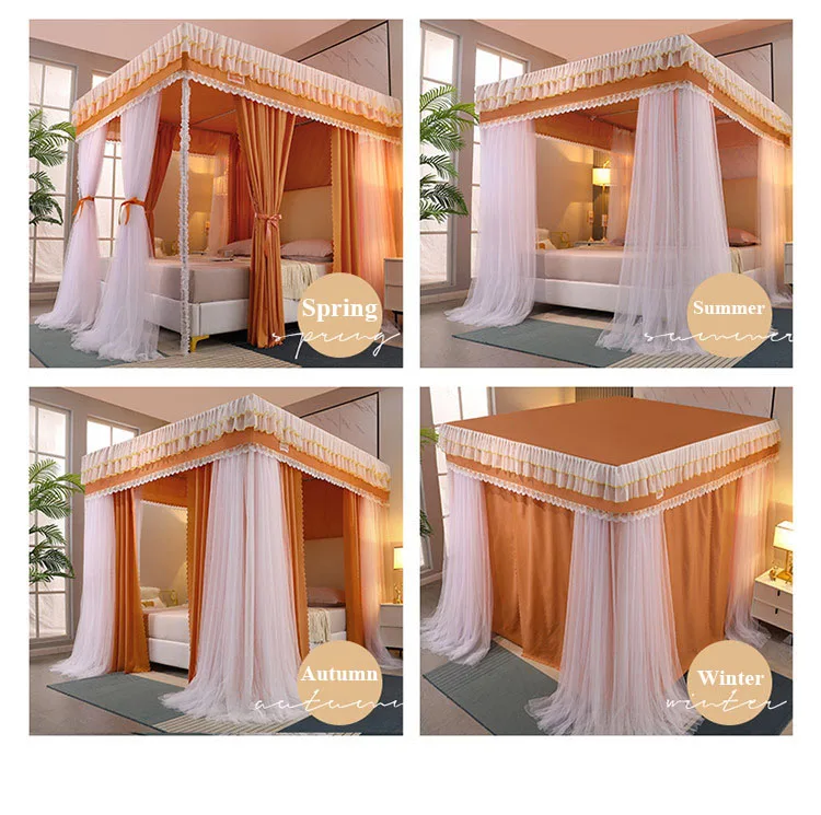 Sky Blue Double-Layer Korean-Style Bed Canopy: 1.8m Bed Mosquito Net with Dustproof Top, Windproof and Warm, Princess-Style Bed Curtains for Home Use