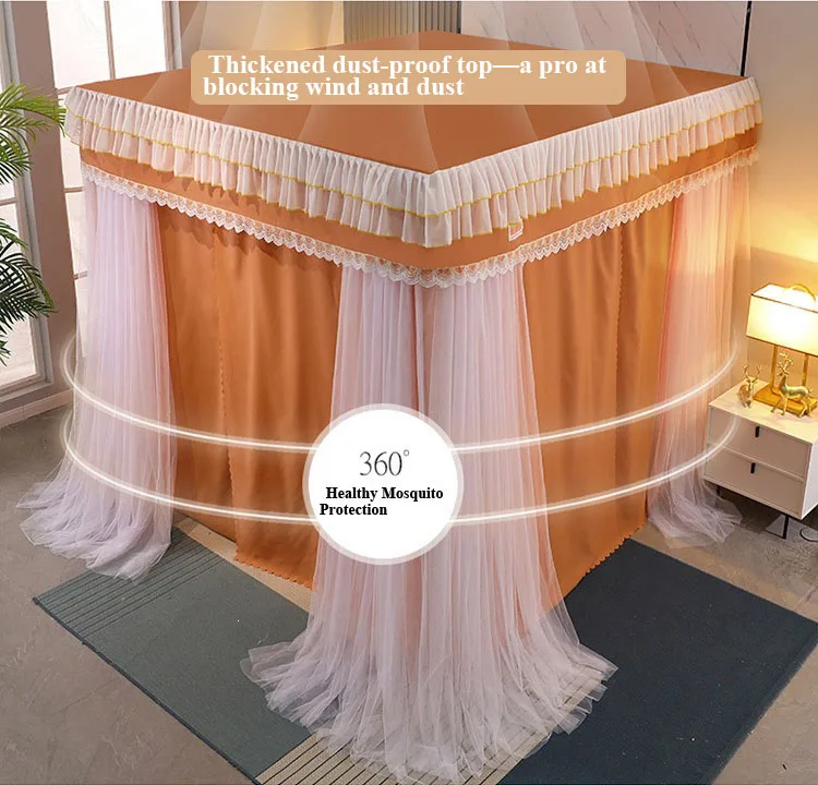 Sky Blue Double-Layer Korean-Style Bed Canopy: 1.8m Bed Mosquito Net with Dustproof Top, Windproof and Warm, Princess-Style Bed Curtains for Home Use