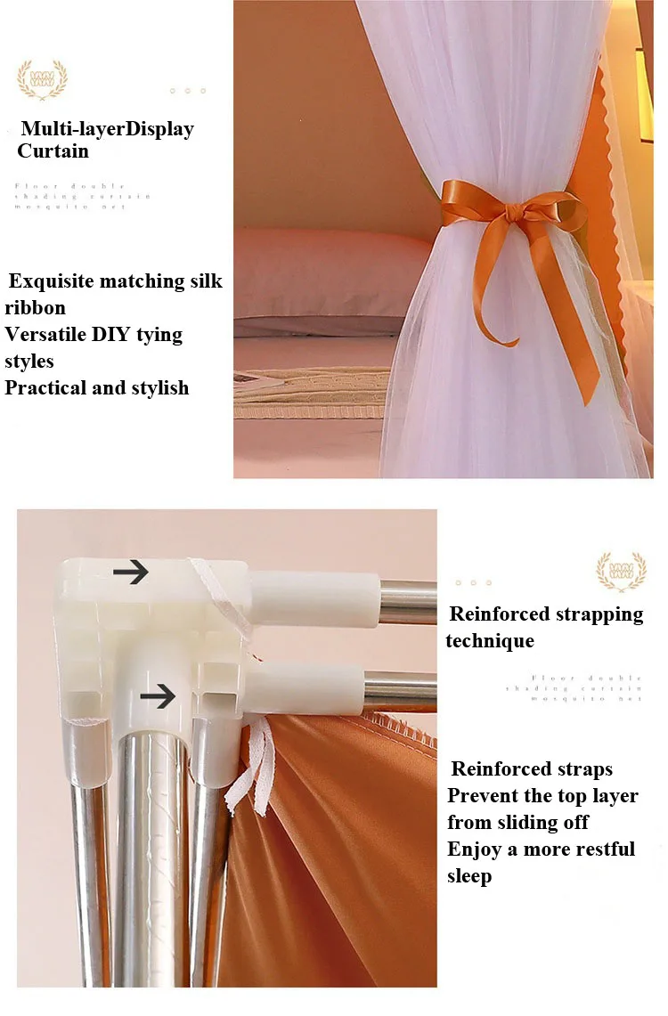 Peach pink Double-Layer Korean-Style Bed Canopy: 1.8m Bed Mosquito Net with Dustproof Top, Windproof and Warm, Princess-Style Bed Curtains for Home Use
