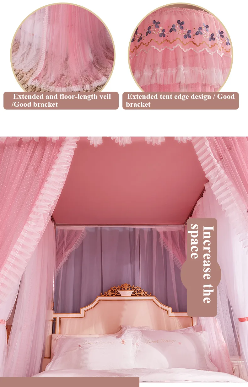 Sakura Pink Double-layer Mesh Mosquito Net with Curtains Light-Blocking, Rail Mounted, Class a Antibacterial Bed Canopy