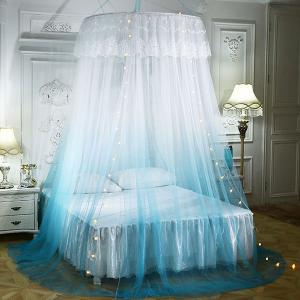Round dome floor-length chiffon three-panel gradually changing double-color lace border imperial mosquito net