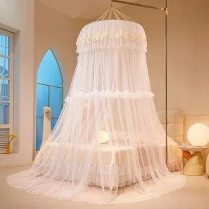 Alice White Princess-style dome mosquito net with French lace trim