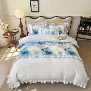 Blue Enchantres Style Printed Combed Cotton 4-Piece Bedding Set