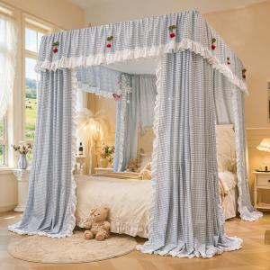 Blue Plaid – New Pastoral-Style Princess/Palace-Inspired Floor-Length Plaid Mosquito Net Blue Plaid – New Pastoral-Style Princess/Palace-Inspired Floor-Length Plaid Mosquito Net