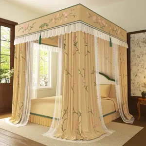 Cloud-Gauze Dreamscape New Style Double-Layer, Double-Rod Palace-Style Floor-Length Mosquito Net with 5-Sided Light-Blocking Panels
