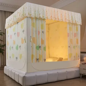 Colorful Heart Embroidered and Printed Bed Curtain Mosquito Net