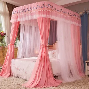 Double-Layer Blackout Bed Curtains with Track System – Class A Antibacterial Fabric, Mosquito Netting, and Privacy Drapes