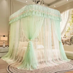 Double-Track French Embroidery U-Rail Floor-Standing Mosquito Net Cloud Rail Flower Border - Fruit Green