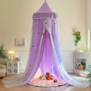 French Romantic Lace-Trimmed Floor-Length Double-Layer Bed Canopy/Mosquito Net Exquisite Purple