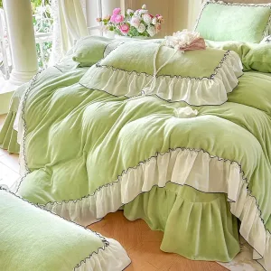 French-Style Thickened Milk Fleece 4-Piece Bedding Set – Baza (Fruit Green)