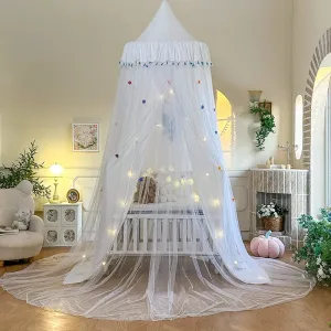 French-style romantic lace-topped, floor-length double-layer bed canopy mosquito net