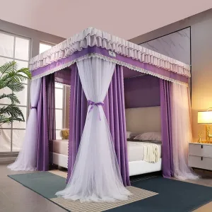 Lilac-Purple Double-Layer Korean-Style Bed Canopy: 1.8m Bed Mosquito Net with Dustproof Top, Windproof and Warm, Princess-Style Bed Curtains for Home Use
