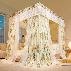 New Lily-of-the-Valley Print Floor-Length Curtain Mosquito Net (Double-Pole/Five-Way Connector Style)
