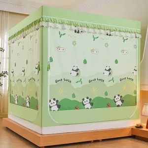 Maternal & Infant Grade Printed Blackout Anti-Mosquito Bed Tent Set – Cute Panda (Green)
