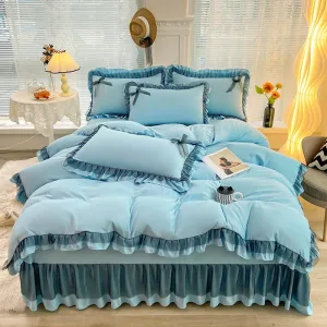 Moon-Blue Class A Double-Layer Gauze Cotton-Linen 4-Piece Bedding Set Series