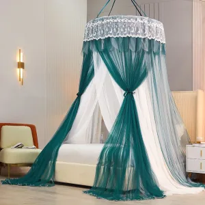Qianshan Duixue Dark Green New Blackout Double-Layer Bed Canopy with Dome and Ceiling Mount