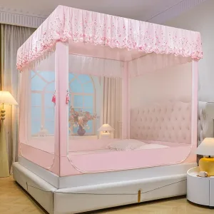 Sakura Pink Blackout Embroidered & Printed Bed Canopy/Mosquito Net