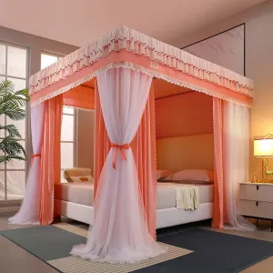 Winter Bedroom Home Use: Windproof & Warm Double-Layer Mosquito Net with Dust-Proof Top – Princess-Style Bed Curtain