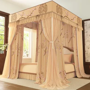 Winter plum blossoms set against the pavilion New Style Double-Layer, Double-Rod Palace-Style Floor-Length Mosquito Net with 5-Sided Light-Blocking Panels
