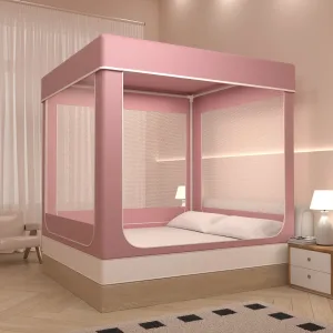 girly pink Portable Dream Bed Tent 80% Blackout with 3 Doors Breathable Private Space Sleeping Tent