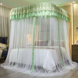 Light-blocking and dust-proof three-door mosquito net with track system